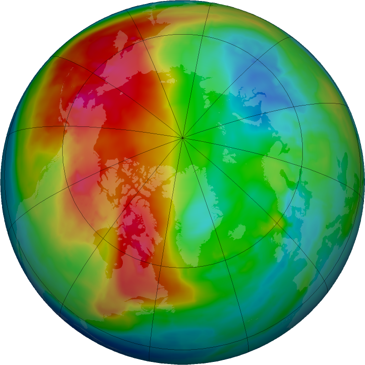 Arctic ozone map for 29 January 2016
